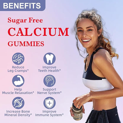 Calcium Citrate Gummies, Chewable 1200mg Calcium Gummies for Women & Men, Calcium Supplement for Muscle & Immune Support, High Absorption, Sugar Free, Mixed Berry Flavor, 60 Count
