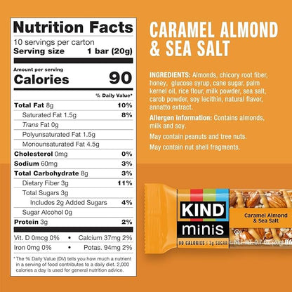 KIND Mini Snack Bars Variety Pack, Gluten Free, Low Sugar, Low Calorie Snacks, Dark Chocolate Nuts & Sea Salt, Peanut Butter Dark Chocolate, Caramel Almond & Sea Salt, 30 Count