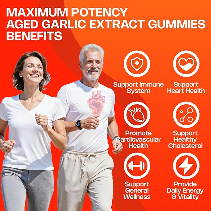 Aged Garlic Extract Gummies, 500mg Odorless Aged Garlic Supplements, Sugar Free, Vegan, Non-GMO, Pineapple Flavor, 60 Gummies