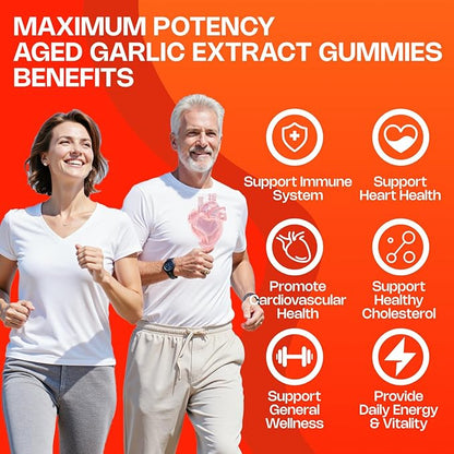 Aged Garlic Extract Gummies, 500mg Odorless Aged Garlic Supplements, Sugar Free, Vegan, Non-GMO, Pineapple Flavor, 60 Gummies