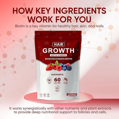 Hair Growth Vitamins Gummies for Black Women, Healthy Nourishment with Biotin, Collagen & Botanical Extracts, Hair Growth & Strength, Skin & Nail Care, Non-GMO, 60 Gummies (1)