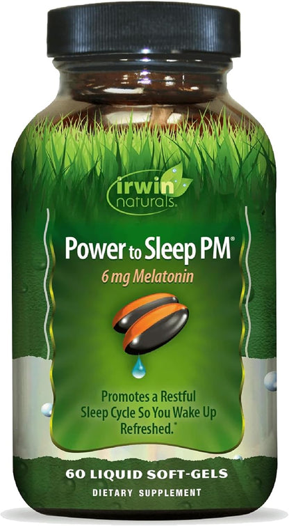 Irwin Naturals Power to Sleep PM - 6mg Melatonin, GABA, Ashwagandha, Valerian Root & L-Theanine Supplements for Men and Women - Supports Restful Sleep Cycle & Relaxation - 60 Liquid Soft-Gels