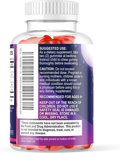 Kids Sleep Gummies with 2mg Melatonin Per Serving - Children's Sleep Gummy, Non-Habit Forming, Works with Natural Sleep Cycle, Supports Calm & Drug-Free, Natural Berry Flavor, 60 Gummies