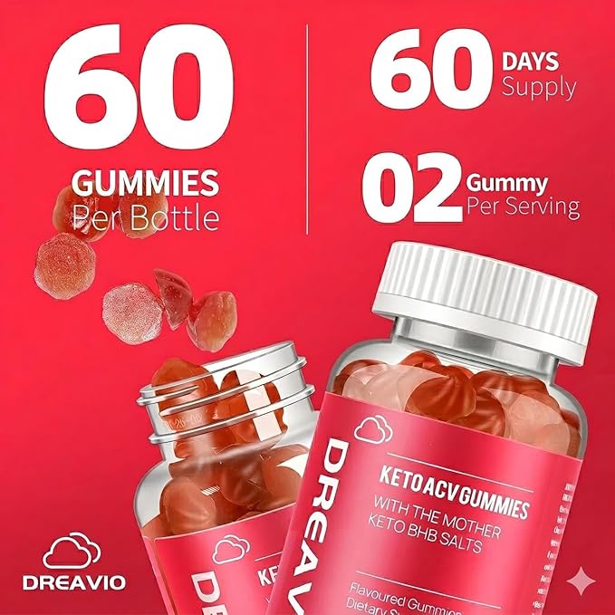 DREAVIO Keto ACV Gummies Advanced Weight Loss- Sugar Free 1000mg Apple Cider Vinegar Gummies for Women & Men, Vegan Keto Apple Cider Vinegar Supplement for Adult