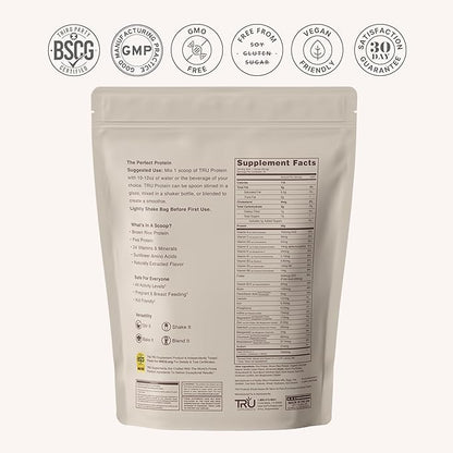 TRU Supplements Plant Based Protein Powder, BCAA, EAA, 20g Vegan Brown Rice & Pea Protein, 100 Calories, 27 Vitamins, No Artificial Flavors 25 Servings (Vanilla Cream)
