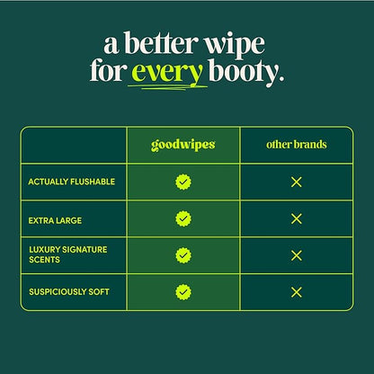 goodwipes Flushable Butt Wipes - Vitamin E & Aloe - Sewer & Septic Safe - Extra Large Adult Wet Wipes For Women & Men - Bathroom Essentials - Cedar, 318 Count (6 Packs + 1 Travel)