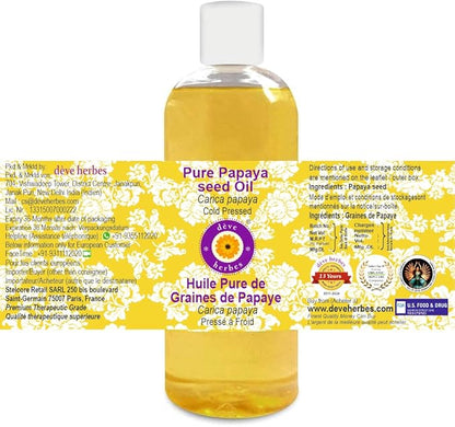 Deve Herbes Pure Papaya Seed Oil (Carica Papaya) Cold Pressed 200ml (6.76 oz)