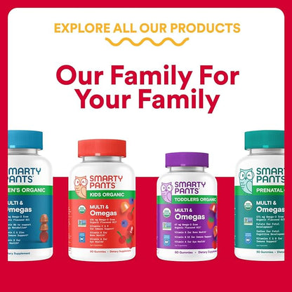 SmartyPants Multivitamin for Men & Women, Multivitamin Gummies with Omega 3 (DHA/EPA), Vitamin D3, C, Vitamin B12, B6, A, K & Zinc, Biotin, Gluten Free, 90 Count (30 Day Supply)
