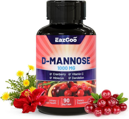D-Mannose Supplement – 1000mg Capsules with Cranberry, Vitamin C, Hibiscus & Dandelion Extract, Support Urinary Health, D Mannose & Cranberry Capsules, 90 Count