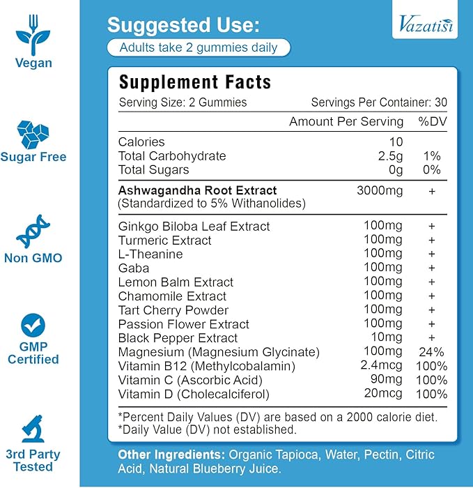 Ashwagandha Gummies for Women & Men, Ashwagandha Supplements for Calm Mood & Increased Energy, Non-GMO, Gluten-Free, Vegan 120ct