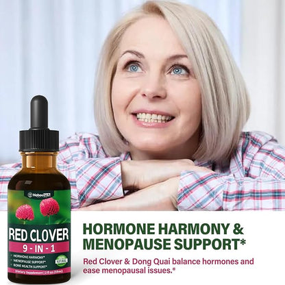 Red Clover Extract Menopause Support Drops for Women Health Balance, Dong Quai & Black Cohosh Supplement Tincture for Hot Flashes Relief, Bone Health Support w/Wild Yam. 2oz