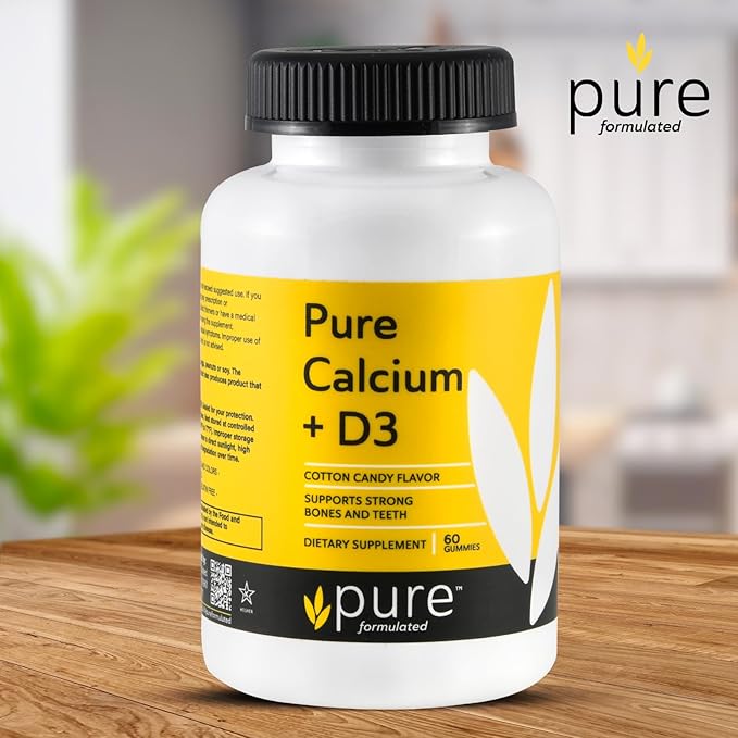 Vegan Calcium with Vitamin D3 Strong Bone & Teeth Support Calcium with 1000 IU D3 Gummies for Adults & Kids, Kosher, Gluten-Free, Dairy-Free, 60 Gummies
