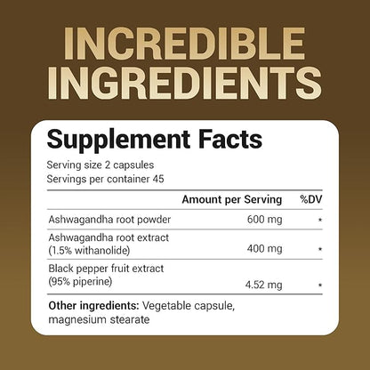Dr. Berg Ashwagandha Capsules 1000mg - Includes Ashwagandha Root with Black Pepper from Bioperine - Ashwagandha Supplements 90 Capsules