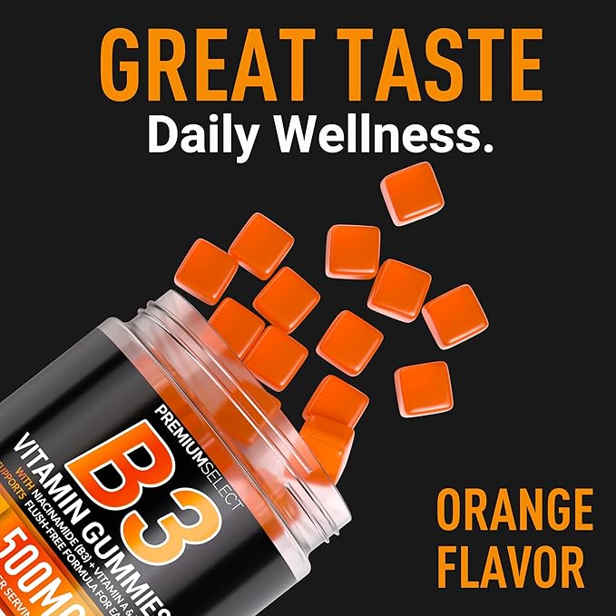 Vitamin B3 Gummies Niacinamide 500mg – Flush-Free Niacin Supplement with Vitamins A & E – 120 Vegan Gummies for Adults – Non-GMO, Sugar-Free, Gluten-Free – 2-Month Supply