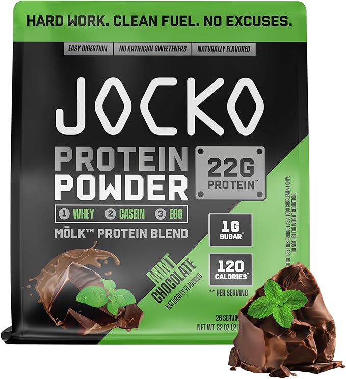 Jocko Fuel Whey Protein Powder, Mint Chocolate, 22g Protein, Digestive Enzymes + Probiotic Blend, No Sugar Added, with Essential Amino Acids + Electrolyte Minerals, 26 Servings