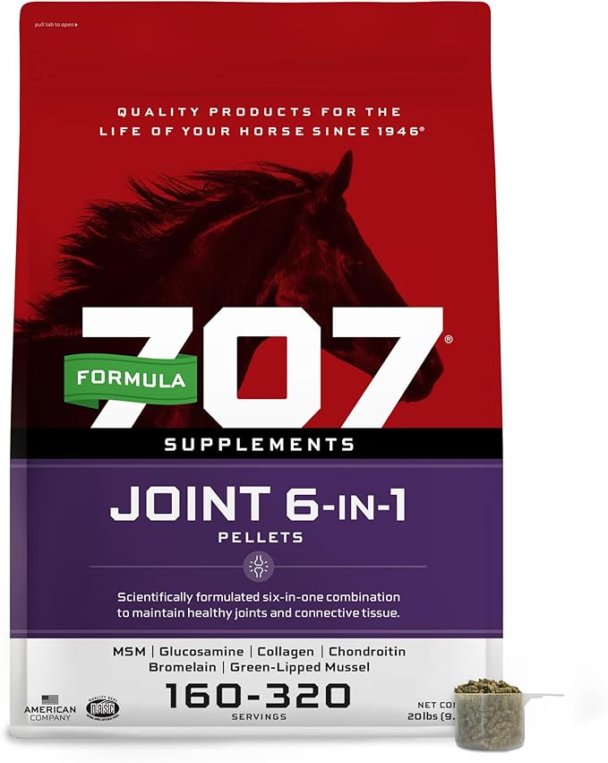 Formula 707 Joint 6in1 Equine Supplement 20 lb Bag – Support for Joint Integrity and Inflammatory Response in Horses – Green-Lipped Mussel, MSM, Glucosamine, Chondroitin & Collagen