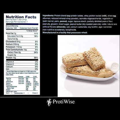 ProtiWise – High Protein 15g Bar| Weight Loss, Diet, KETO Friendly, Hunger Control, Meal Replacement | Gluten Free, Low Fat, Low Sugar (Fluffy Nutter) - Pack of 12 (7/Box)
