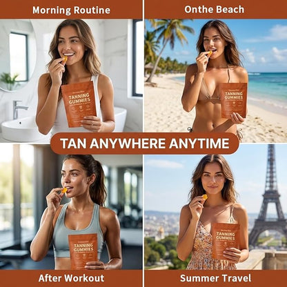 tebazoew Savanna Skin Tanning Gummies, with Astaxanthin, Beta-Carotene, Lycopene & Vitamins, Radiant Healthy Skin Natural Looking Glow, Bronzing, Non-GMO & Vegan