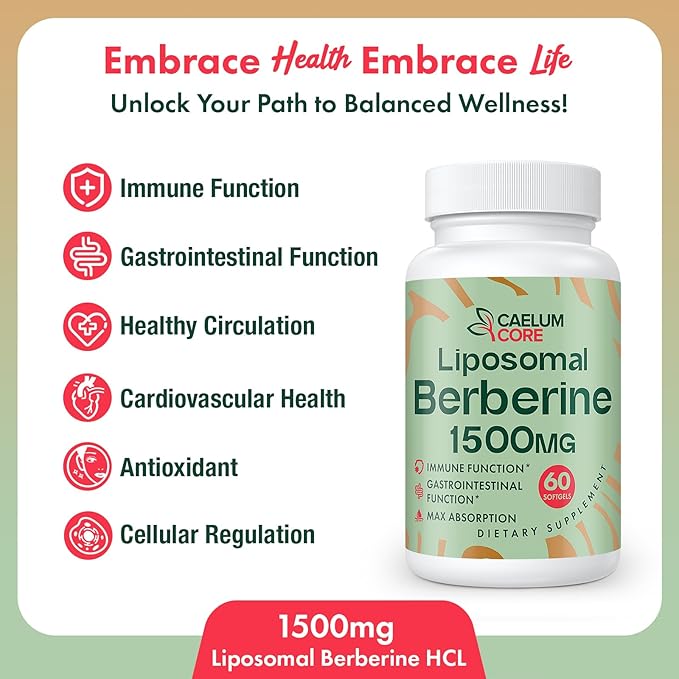 Liposomal Berberine HCL - Berberine 1500mg High Bioavailability, Berberines Supplement for Women and Men (2 Pack)