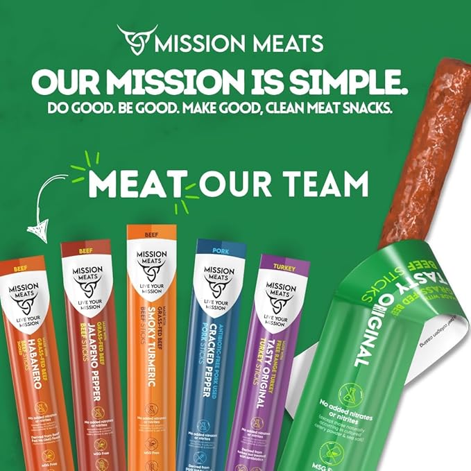 Mission Meats Kids Beef Sticks, 100% Grass Fed, Healthy Snacks for Kids, Zero Sugar, 9g Protein per Serving, Gluten & Nut Free, Individually Wrapped, Mini 0.5oz (72ct Bag)
