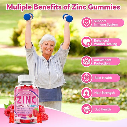 Zinc Gummies for Kids & Adults, Chewable Zinc Supplements for Women & Men Supports Immune System & Cellular Health & Antioxidant Protection, Vegan/Sugar-Free, Raspberry Flavor 120 Count