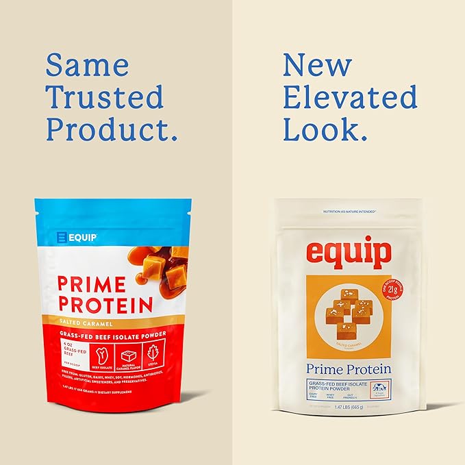Equip Foods Prime Protein Powder | Clean, Grass Fed Beef Protein Powder, Carnivore Protein Isolate | Paleo, Keto Friendly, Gluten & Dairy Free, Helps Build & Repair Tissue| 30 Servings, Salted Caramel