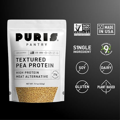 PURIS Pantry Textured Pea Protein, Unflavored Meatless Vegetable Crumbles, Soy Free, Shelf-Stable, Gluten Free, 21g of Protein, Plant-Based Vegan Meat Substitute, Equivalent to 1.5 Pounds Ground Beef