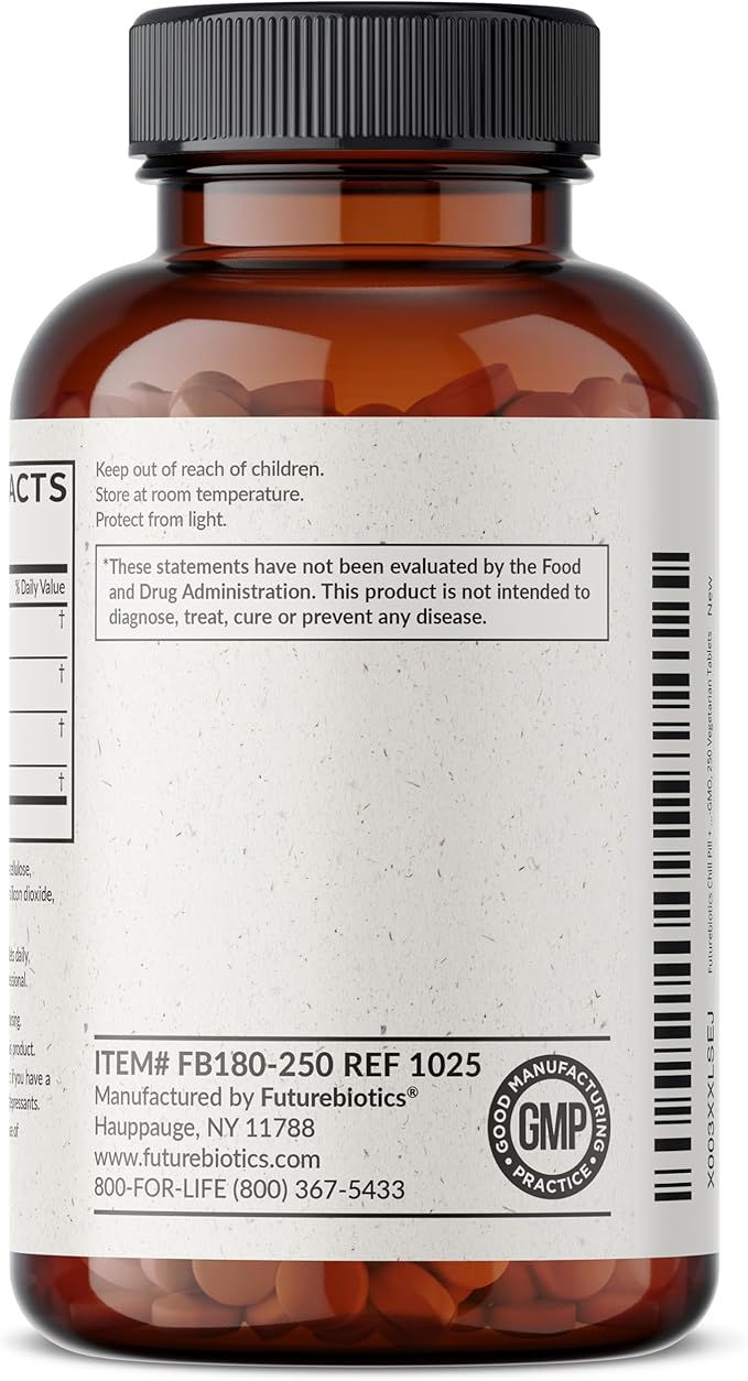Futurebiotics Chill Pill + Ashwagandha, Rhodiola, St. John’s Wort, & L-Theanine - Non-GMO, 250 Vegetarian Tablets