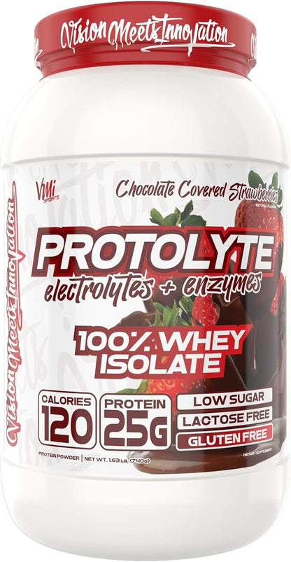VMI Sports | ProtoLyte Whey Isolate Protein Powder | Low Calorie Whey for Weight Loss and Muscle Gain | Digestive Enzymes | Non-GMO (1.6 lb, Chocolate Covered Strawberries)