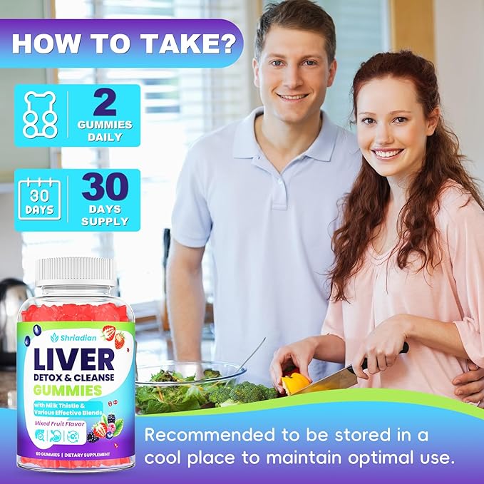 Liver Detox Cleanse & Repair Gummies - 2000mg Milk Thistle Liver Gummies, 23-in-1 Herbal with Dandelion Root, Glutathione & Turmeric- for Liver Health, Digestion & Antioxidant - Sugar Free, 60 Counts