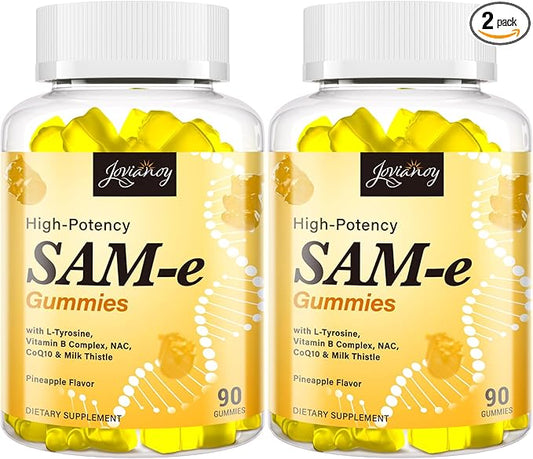Jovianoy SAM-e Gummies with L-Tyrosine, Vitamin B Complex & NAC, CoQ10, High-Potency SAM-e Supplement - Pineapple Flavor, for Mood, Joint, Cognitive & Liver Detox, Vegan Friendly, 180 Gummies