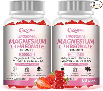 3000mg Liposomal Magnesium Threonate Gummies, Magnesium Glycinate Supplements, Liposomal Enhance 98% Absorption, Intestinal Tolerance, Muscle & Nervous System Support for Adults