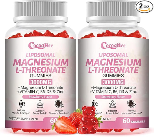 3000mg Liposomal Magnesium Threonate Gummies, Magnesium Glycinate Supplements, Liposomal Enhance 98% Absorption, Intestinal Tolerance, Muscle & Nervous System Support for Adults