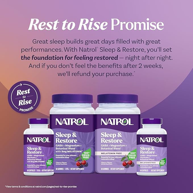 Natrol Sleep & Restore Capsules - Calm Magnesium Glycinate, Magnesium Sleep Aid with GABA, Melatonin 5mg, Botanical Blend, 30 Day Supply, 60 Count (Pack of 2)
