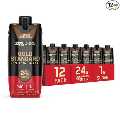 Optimum Nutrition Gold Standard Protein Shake, 24g Protein, Ready to Drink Protein Drinks, Chocolate, 11 Fl Oz, 12 Count (Pack of 1) (Packaging May Vary)