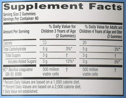 Digestive Advantage Daily Probiotic Gummy for Kids, Multi, Natural Fruit Flavours, 80.0 Count (Pack of 2)