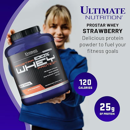 Ultimate Nutrition Prostar Whey Protein Powder of Isolate Concentrate Peptides Blend , Keto Friendly, 25 Grams of Protein and 6 Grams of BCAAs - 80 Servings, Strawberry, 5.28 Pounds