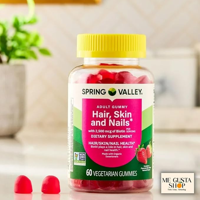 Spring Valley Biotin Vegetarian Gummies, Strawberry, 2500 mcg, 60 Count Pack of 01 + me Gusta Sticker