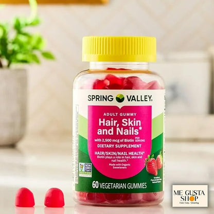 Spring Valley Biotin Vegetarian Gummies, Strawberry, 2500 mcg, 60 Count Pack of 01 + me Gusta Sticker