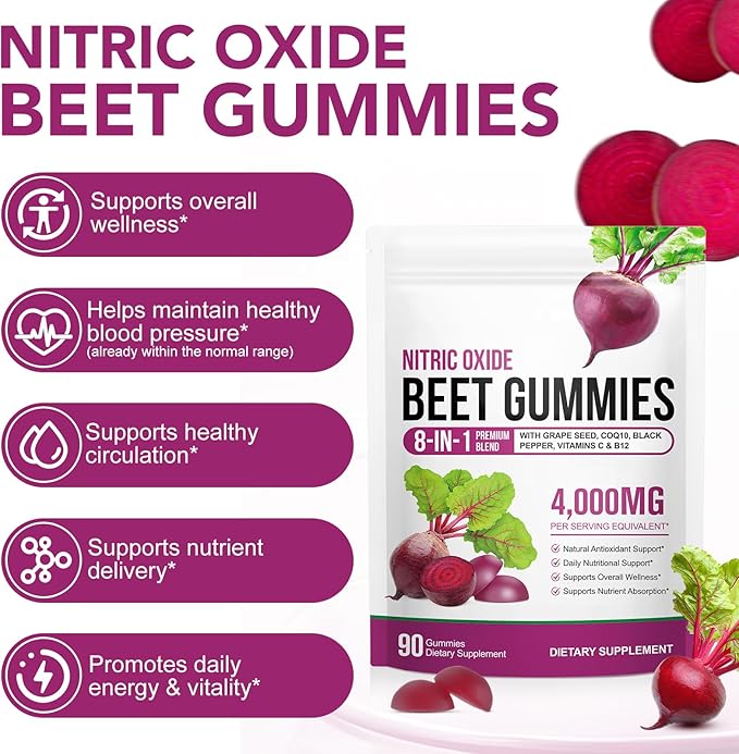 Acorn + Oak Beet Root Gummies with 200mg CoQ10 per Serving & Organic Beet Extract - Blood Pressure, Energy Level Support & Nitric Oxide Promoting* | Vegan, Sugar-Free, Vitamins B12 & C | 90 Chews