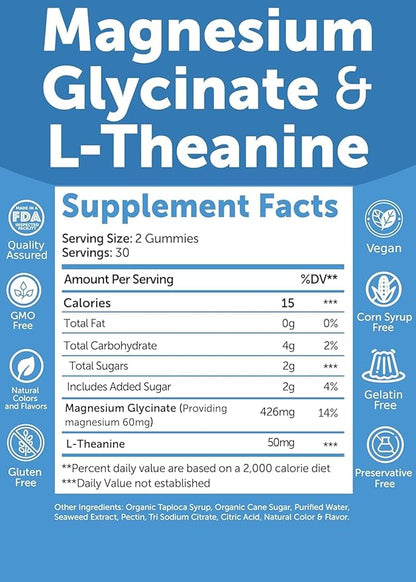 Lunakai USA Made Magnesium Glycinate Gummies 426mg with L-Theanine – Calm, Sleep, Stress Relief for Adults & Kids, Non-GMO, Vegan - 3 Pack