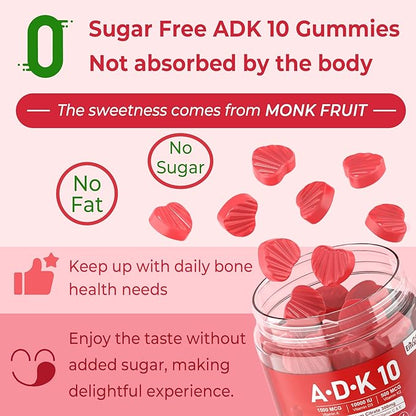 Vitamin D3 + K2 + A Gummies 5000IU/10000 IU - Vitamin D3 Con K2 Supplement with Calcium Magnesium Zinc, Vitamin C & E, High Dose Ultimate Absorbency for Bones, Muscles, Teeth, Vision, Vegan 2 Packs