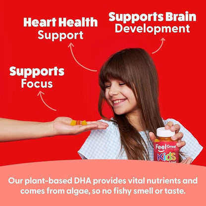 Feel Great Vitamins Kids DHA Gummies with Omega 3 6 9, Vitamin C | Supports Healthy Brain Function, Vision & Heart Health | Gluten Free, Vegetarian | 4 Pack