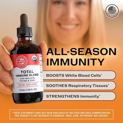 Vimergy USDA Organic Total Immune Blend* Liquid Supplement, 57 Servings Fast-Absorbing Immune Support – All-Season, Zinc, Thyme and Mullein Drops Non-GMO, Vegan, Immunity Support for Adults (115 mL)