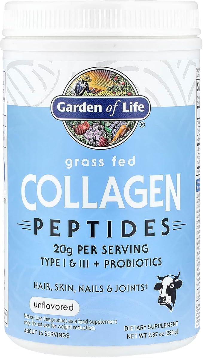 Garden of Life Grass Fed Collagen Peptides Powder Unflavored Collagen Powder for Women Men Hair Skin Nails Joints, Hydrolyzed Collagen Protein Supplements, Collagen for Women & Men, 14 Servings