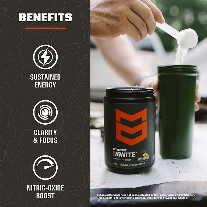 MTN OPS Ignite Sugar Free Energy Drink Powder Naturally Sweetened with Monk Fruit, 200mg Caffeine, Nootropic Blend for Energy & Focus, L Arginine & Citrulline, 45 Servings, Citrus Italian Ice