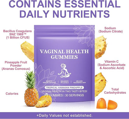 Vaginal Probiotics for Women, PH Balance Gummies, Probiotics for Women Vaginigal Health, Support Healthy Odor, Yeast Balance & Flora, Vaginal Health Supplement - 60 Pineapple Gummies