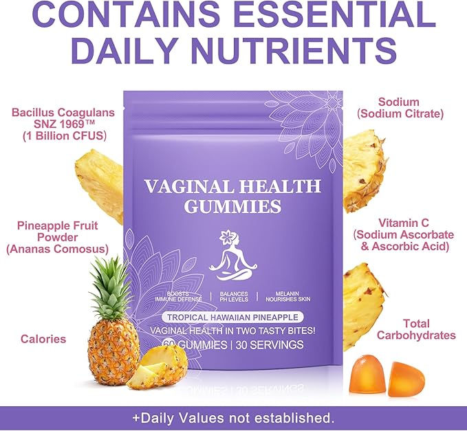 Premium Feminine Balance Gummies,Vital Vaginal Probiotics Source Feminine Gummies,Pineapple Flavor for Women ph,for Women of All Ages - Probiotics for Digestion, Gut Health, Immune Support