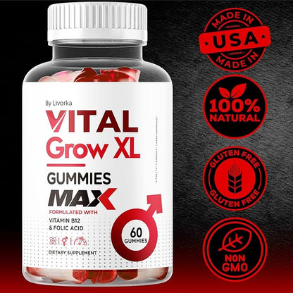 Vital Grow XL Male Gummies - Men's Performance Gummies 1050MG Vital GrowXL Blend, Vital Growth Gummy Advanced Formula, 60 Gummies for 1 Month