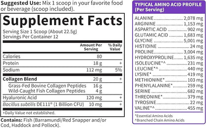 Garden of Life Marine&Grass-Fed Collagen Peptides Powder Supplement (Type I,III) with Probiotics,BCAAs&Hyaluronic Acid for Radiant Hair,Skin-&Nails – Unflavored,20g per serving,12 Servings,(Pack of 2)